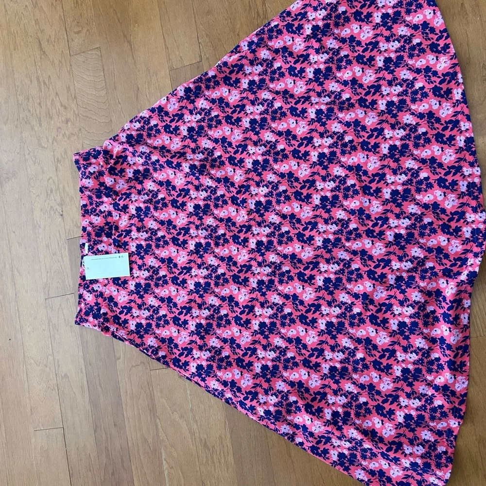 Floral Midi A-Line Skirt in Pink and Navy--NWT